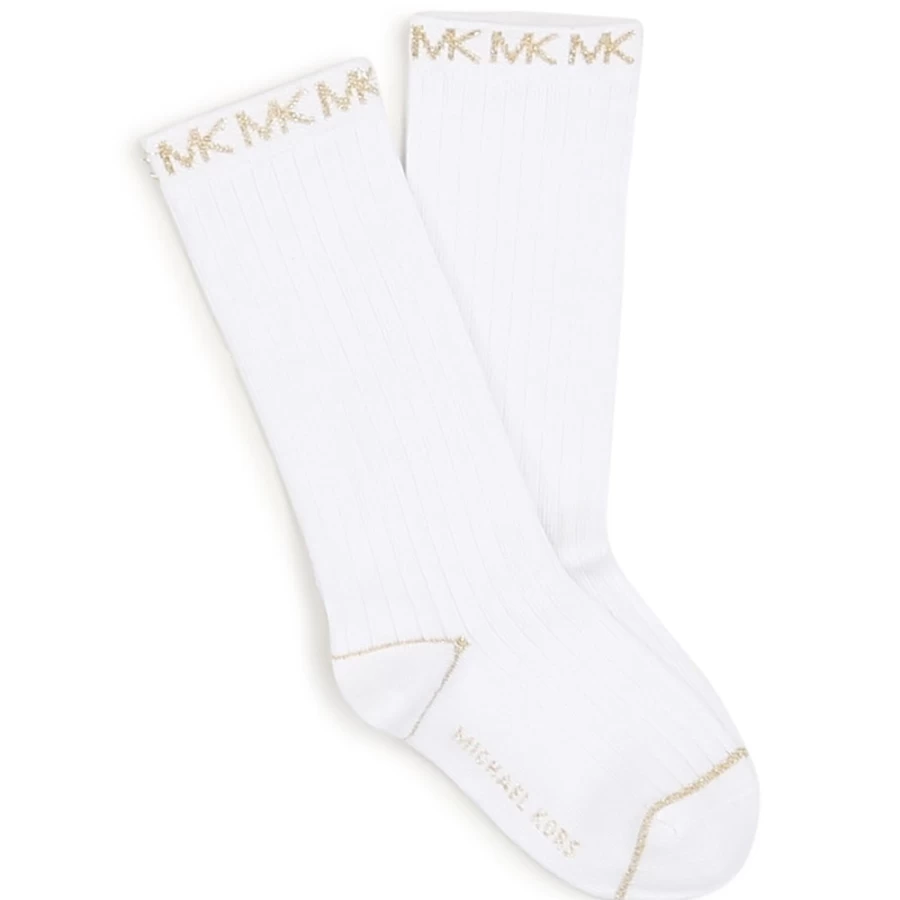 MICHAEL KORS Girls' White Socks with Metallic Accents for Stylish Comfort