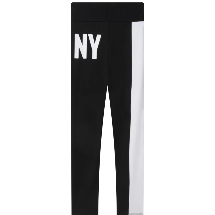DKNY Black High-Waist Elastic Leggings for Girls - Stretchy Comfort Fit Workout Pants