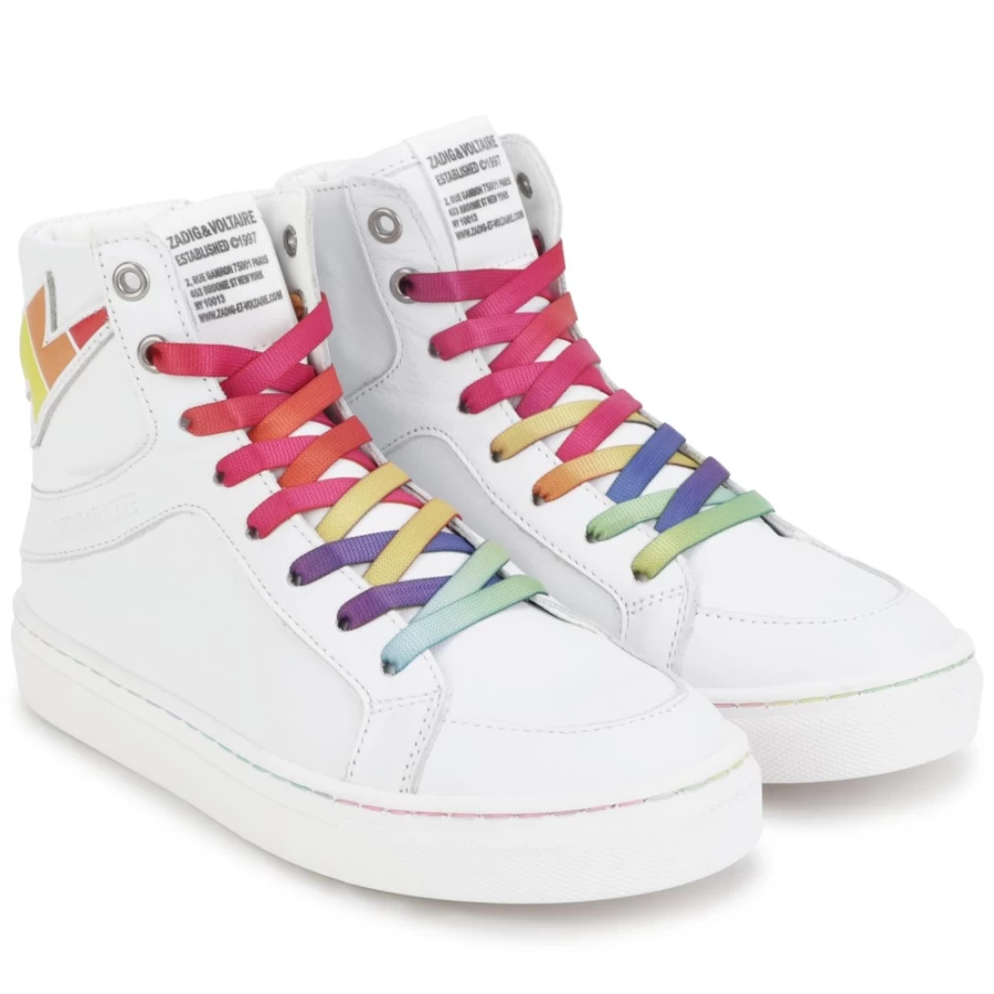 ZADIG & VOLTAIRE Girls' White Leather Zip & Lace-Up Trainers