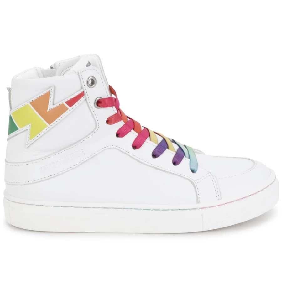 ZADIG & VOLTAIRE Girls' White Leather Zip & Lace-Up Trainers
