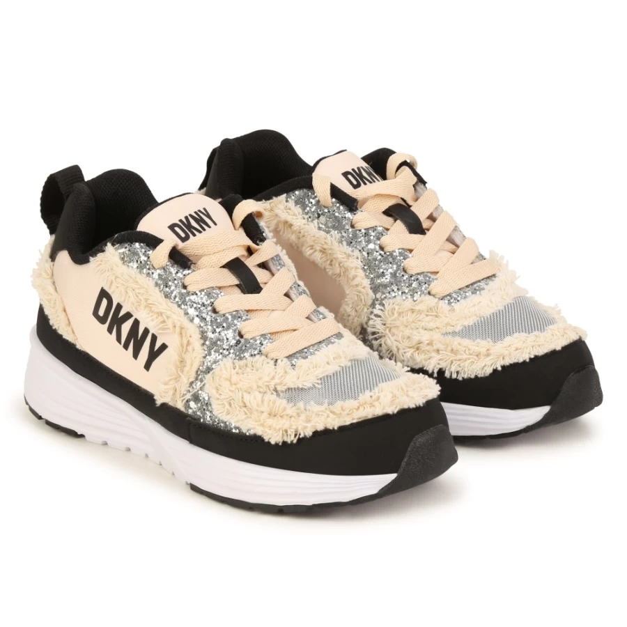 DKNY White Lace-Up Sneakers for Girls - Stylish Novelty Trainers