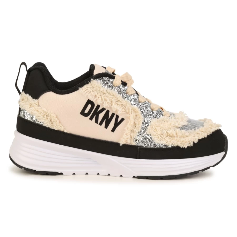 DKNY White Lace-Up Sneakers for Girls - Stylish Novelty Trainers