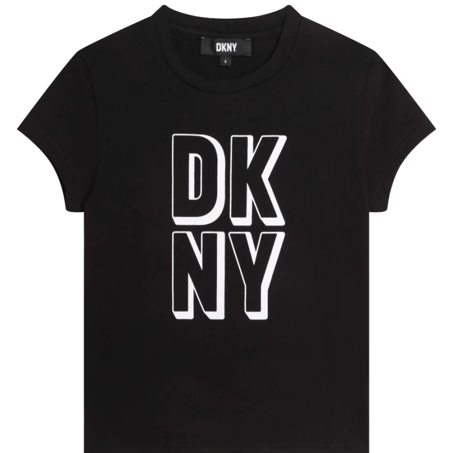 DKNY Girls' Black Short-Sleeved Cotton T-Shirt for Casual Wear