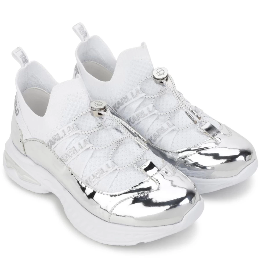 KARL LAGERFELD KIDS White Girls' Trainers With Locked Laces - Secure Fit Sneakers