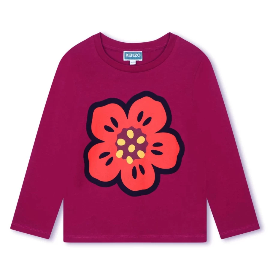 KENZO KIDS Crimson Long-Sleeved T-Shirt for Girls - Stylish Comfort & Fashion