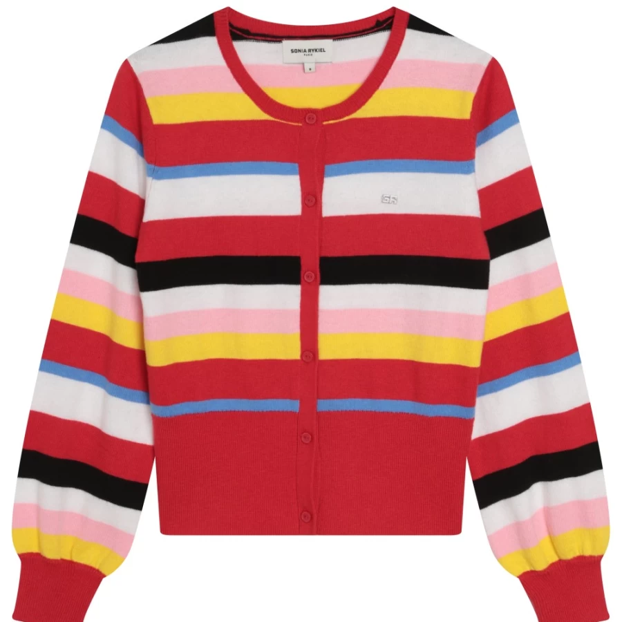 SONIA RYKIEL Girls' Multicoloured Striped Tricot Cardigan Sweater