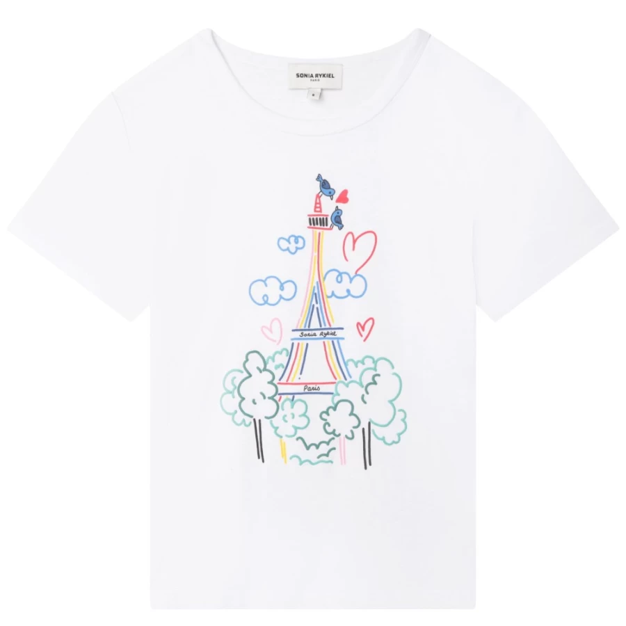 SONIA RYKIEL Girls' White and Red Short-Sleeved T-Shirt