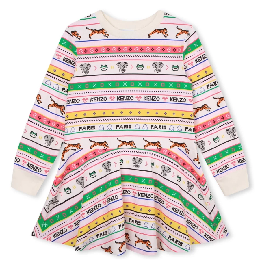 KENZO KIDS Girl's Ivory Long-Sleeved Cotton Dress for Kids