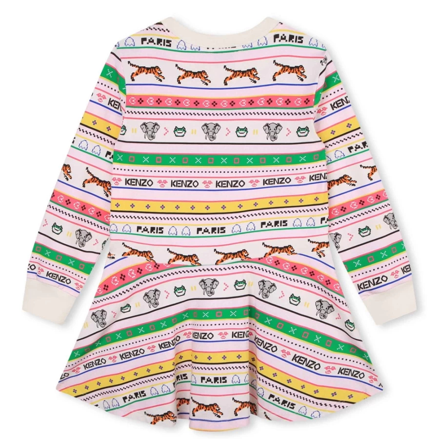 KENZO KIDS Girl's Ivory Long-Sleeved Cotton Dress for Kids