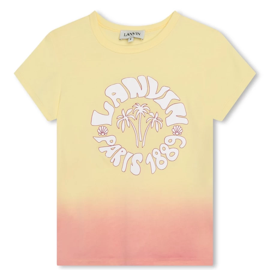 LANVIN Girls' Straw Yellow Cotton Multicoloured T-Shirt