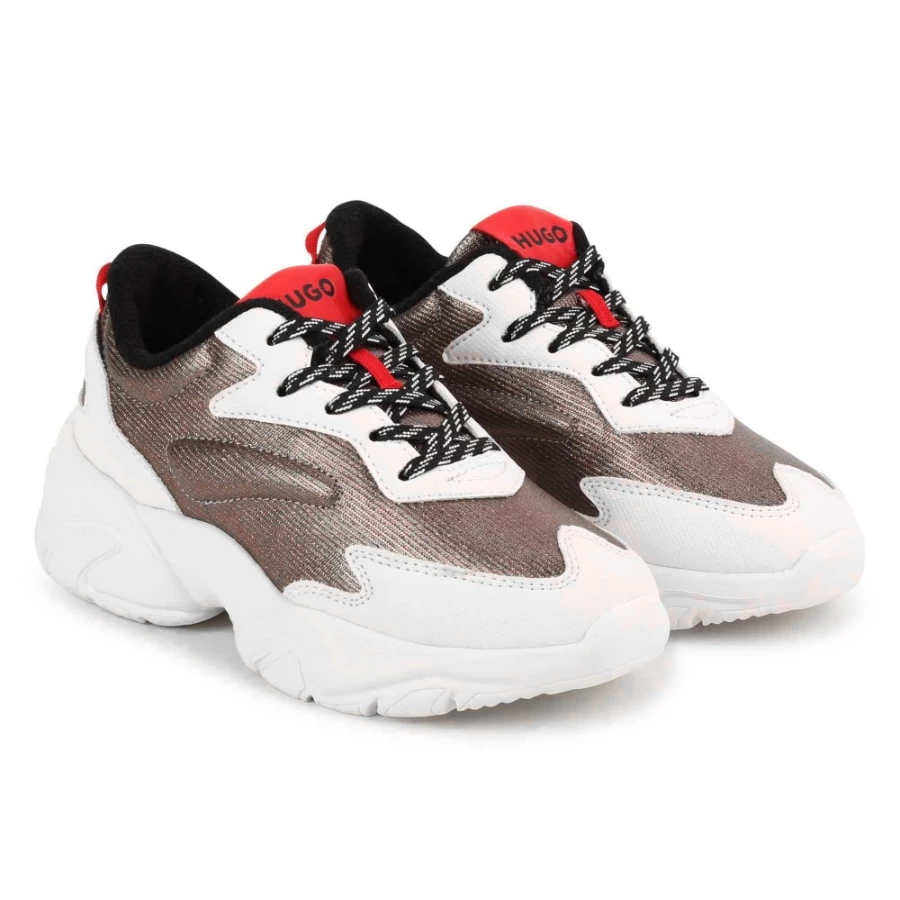 HUGO White Two-Tone Lace Trainers for Girls - Stylish Comfort Shoes