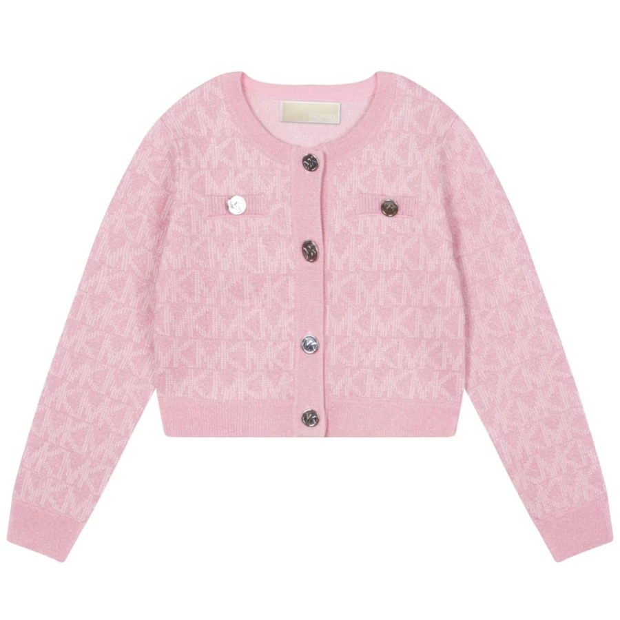 MICHAEL KORS Girls Pink Washed Pink Button-Up Knitted Cardigan Sweater