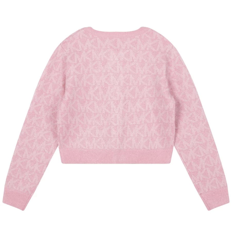 MICHAEL KORS Girls Pink Washed Pink Button-Up Knitted Cardigan Sweater