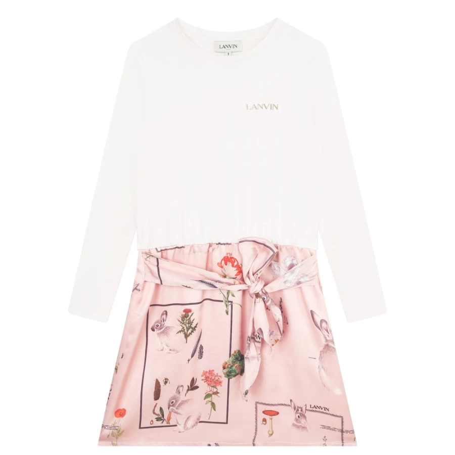 LANVIN Pink Short Dual-Fabric Dress for Girls