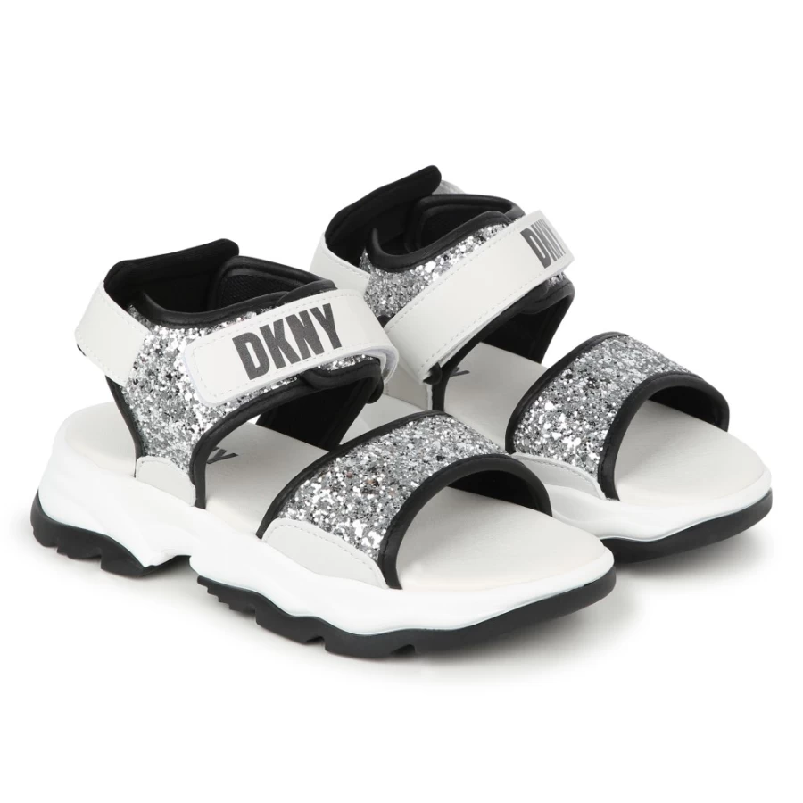 DKNY Girls' White Hook-And-Loop Fastened Sandals for Comfort and Style