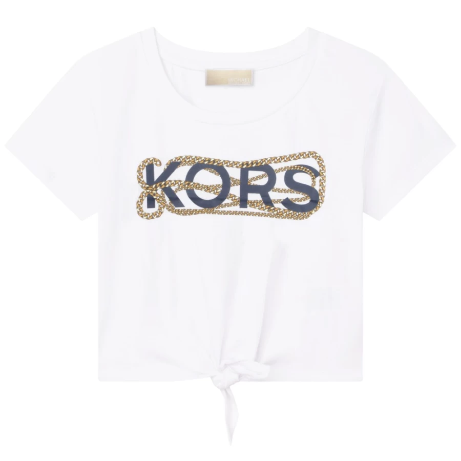 MICHAEL KORS Girls' White Printed Knotted T-Shirt | Stylish Casual Top