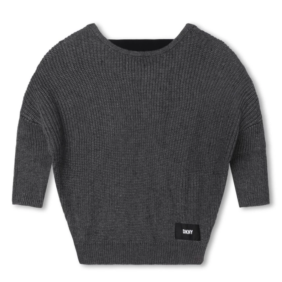 DKNY Girls' Dark Chine Grey Low-Back Tricot Jumper - Stylish & Comfortable Knitwear