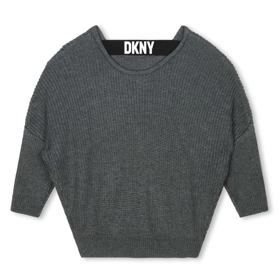DKNY Girls' Dark Chine Grey Low-Back Tricot Jumper - Stylish & Comfortable Knitwear