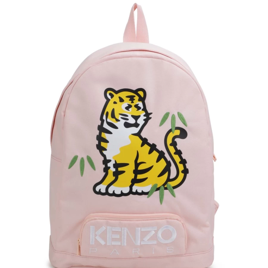 KENZO KIDS Pale Pink Printed Embroidered Backpack for Girls - Stylish School Bag