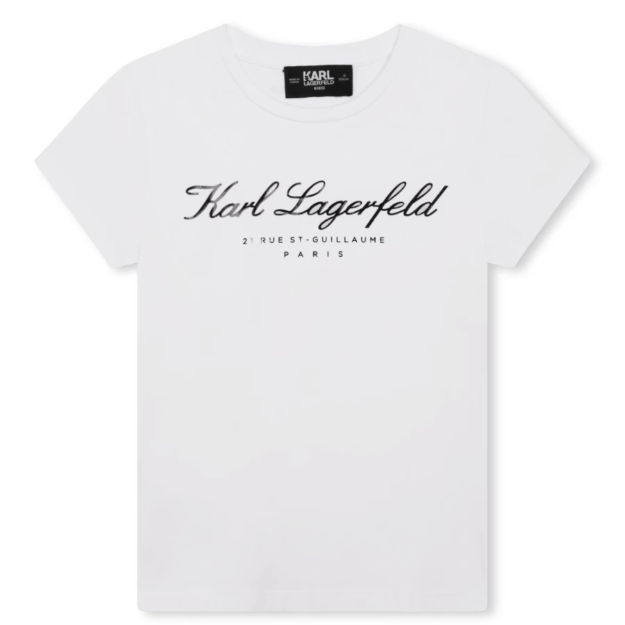 KARL LAGERFELD KIDS Girls White Short-Sleeved Cotton T-Shirt for Kids