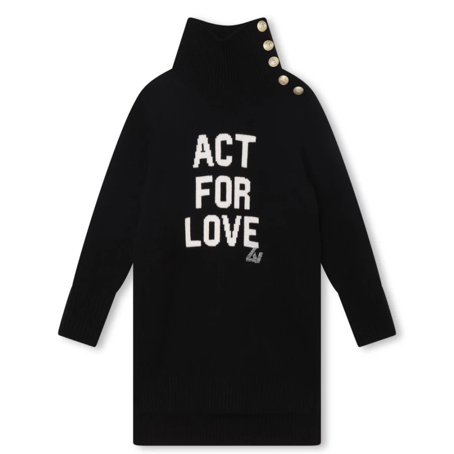 ZADIG & VOLTAIRE Black Buttoned Turtleneck Dress for Girls
