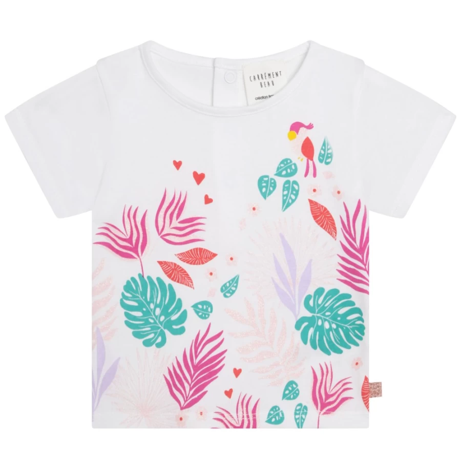 CARREMENT BEAU Girls' White Round-Neck Printed T-Shirt