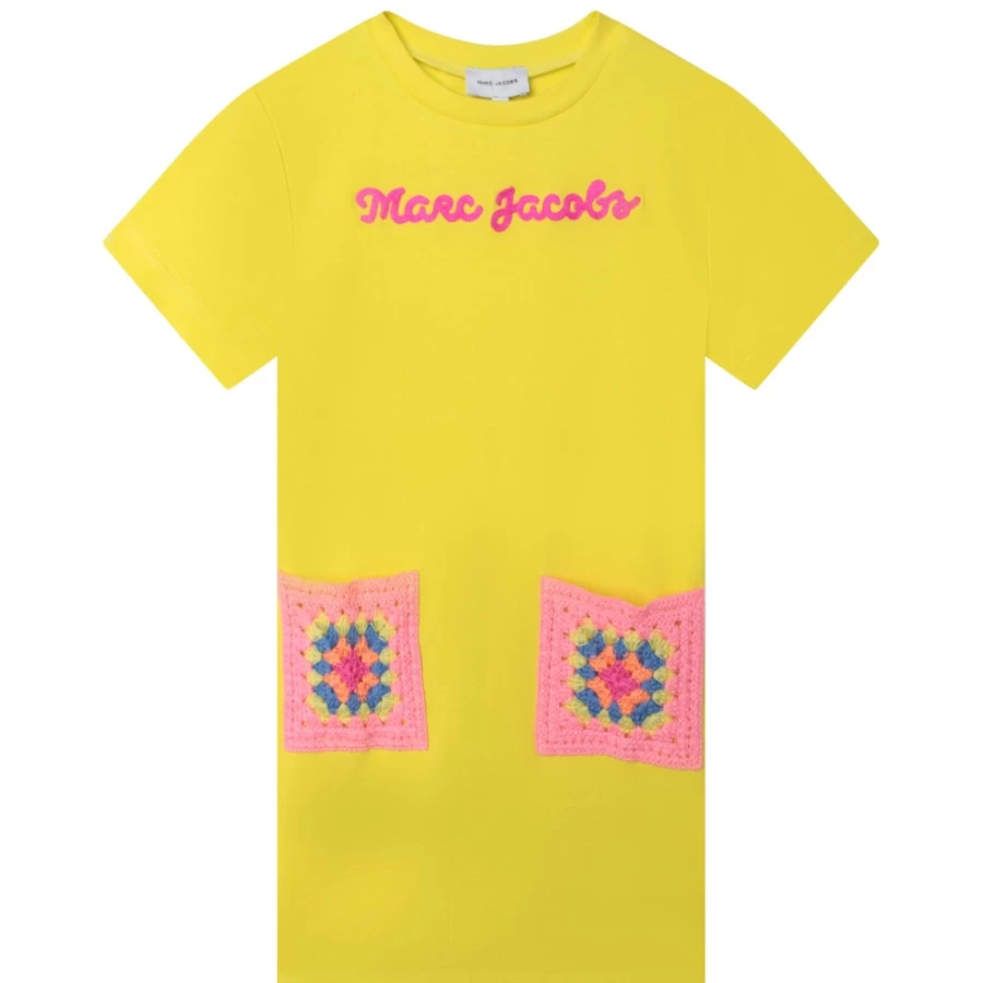 MARC JACOBS Girls Straw Yellow Crochet Cotton Pocket Dress