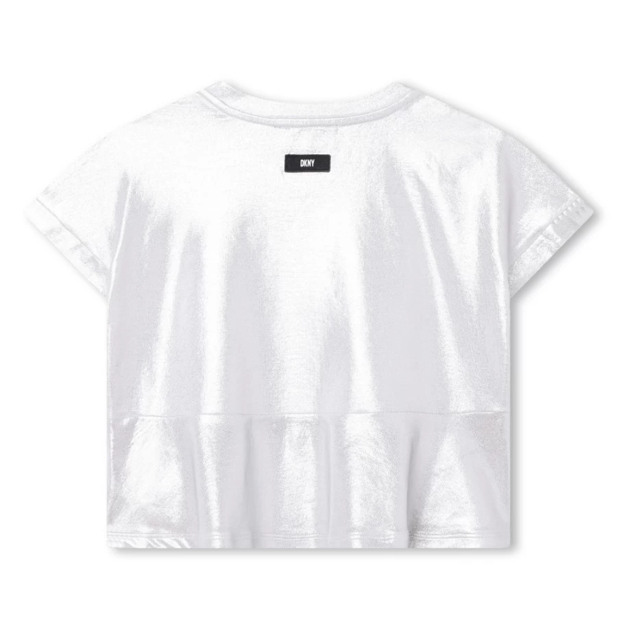DKNY Light Grey Metallic Party T-Shirt for Girls