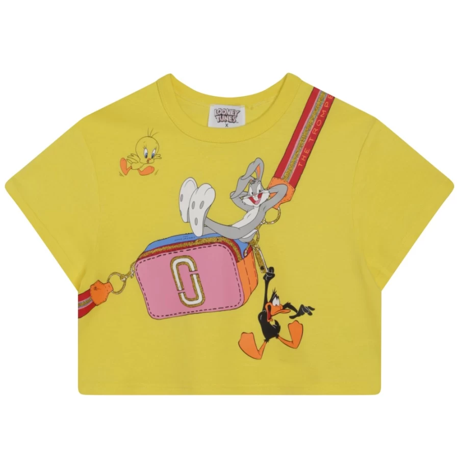 MARC JACOBS Girls Straw Yellow Printed T-Shirt - Fashion Casual Tee for Kids