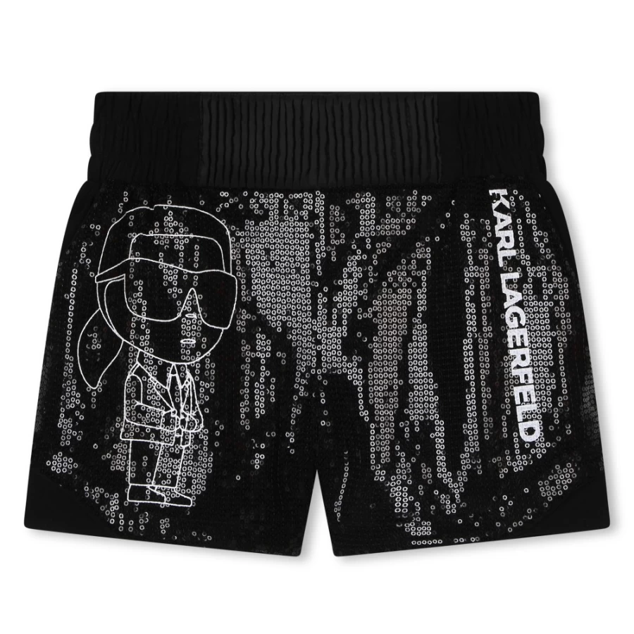 KARL LAGERFELD KIDS Black Sequinned Chiffon Shorts for Girls