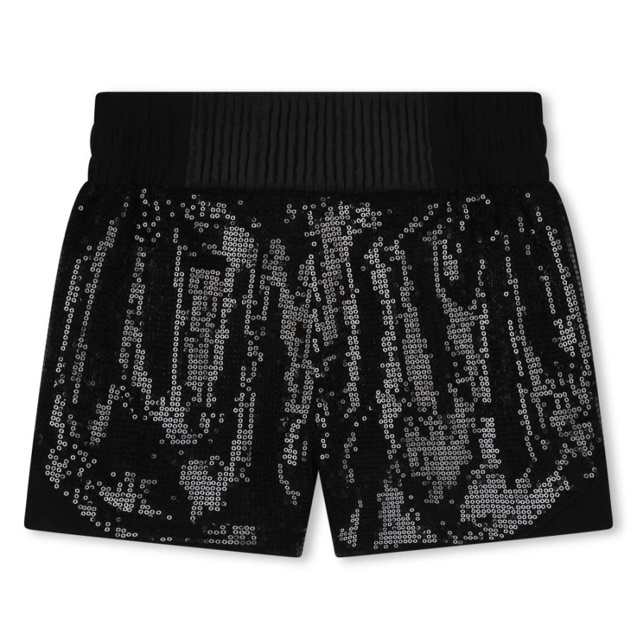 KARL LAGERFELD KIDS Black Sequinned Chiffon Shorts for Girls