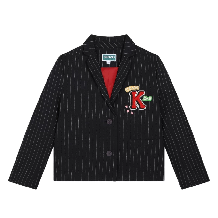 KENZO KIDS Navy Striped Flannel Jacket for Girls - Cozy Winter Wear