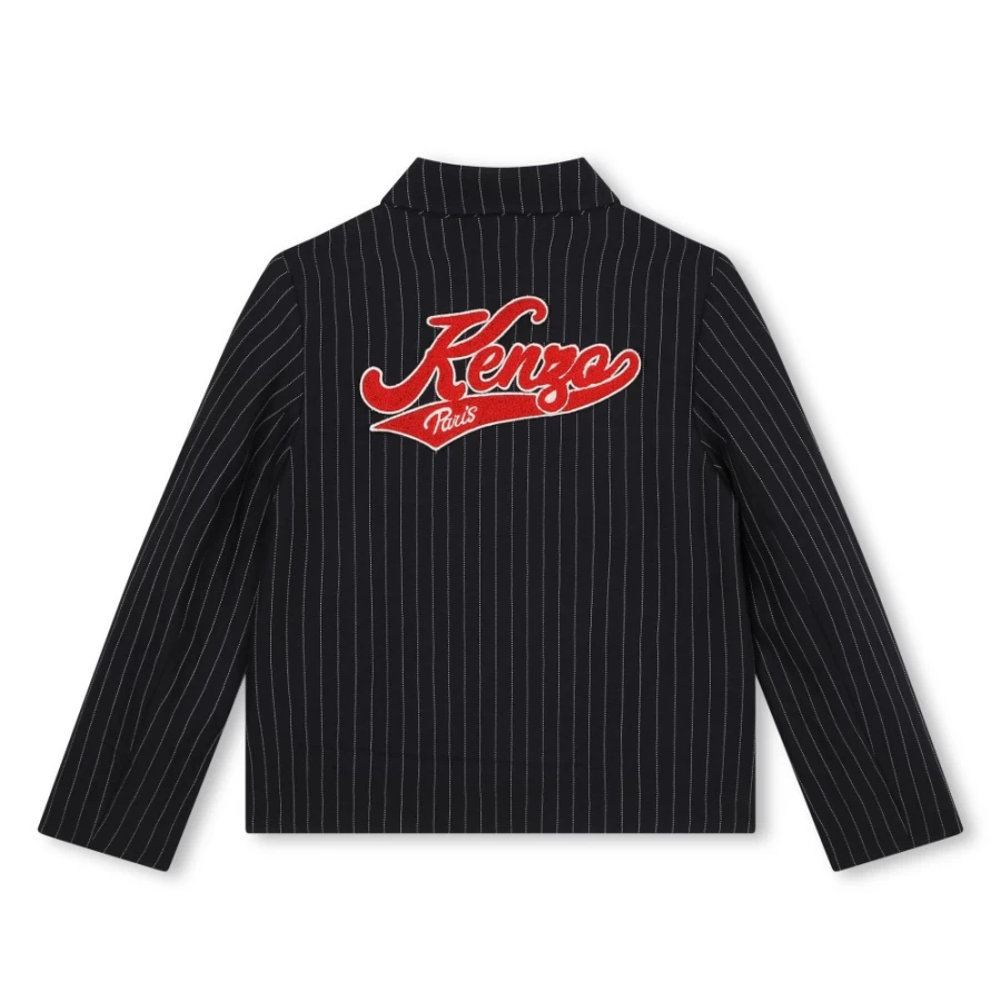 KENZO KIDS Navy Striped Flannel Jacket for Girls - Cozy Winter Wear