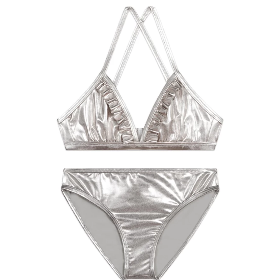 MICHAEL KORS Girls Light Grey Frill Bathing Suit for Swimwear
