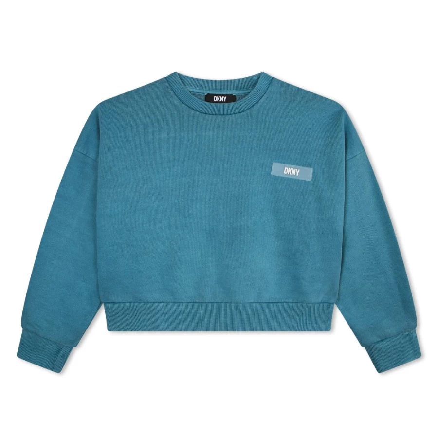 DKNY Girls' Cotton Fleece Sweatshirt - Soft & Cozy Pullover for Kids