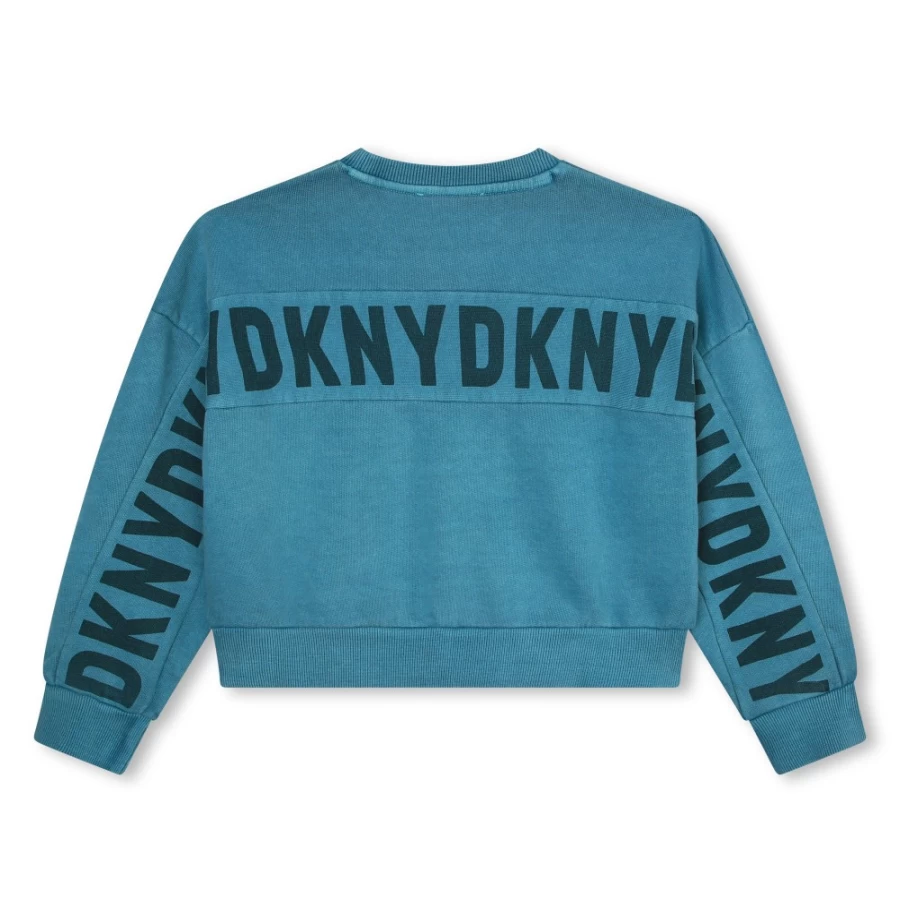 DKNY Girls' Cotton Fleece Sweatshirt - Soft & Cozy Pullover for Kids