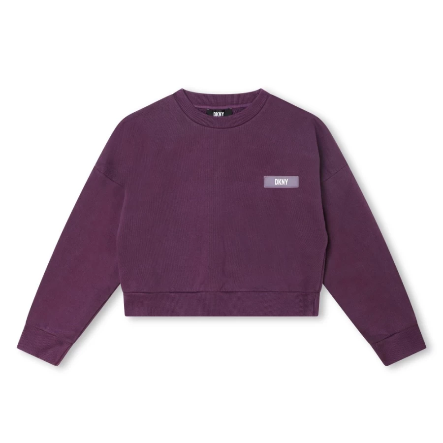 DKNY Girls' Cotton Fleece Sweatshirt - Soft & Cozy Pullover for Kids