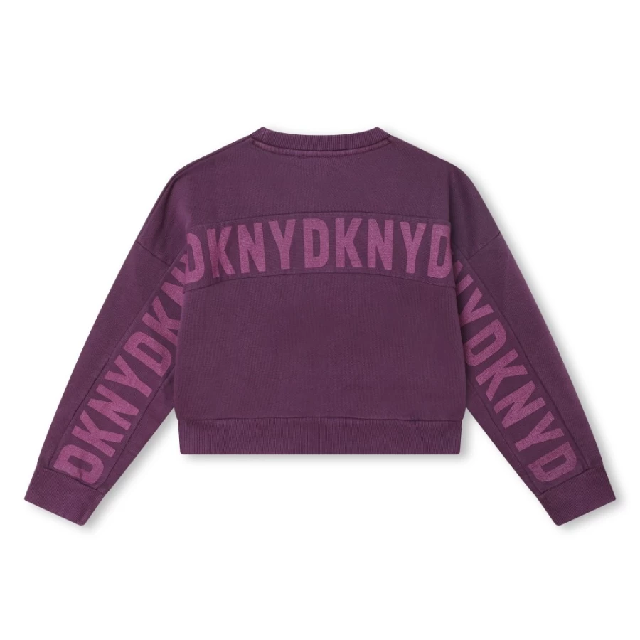 DKNY Girls' Cotton Fleece Sweatshirt - Soft & Cozy Pullover for Kids