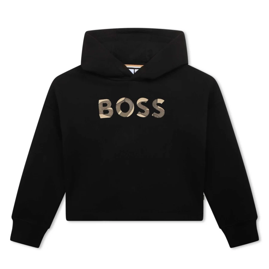 BOSS Girls' Black Fleece Sweatshirt - Cozy & Warm Pullover for Kids