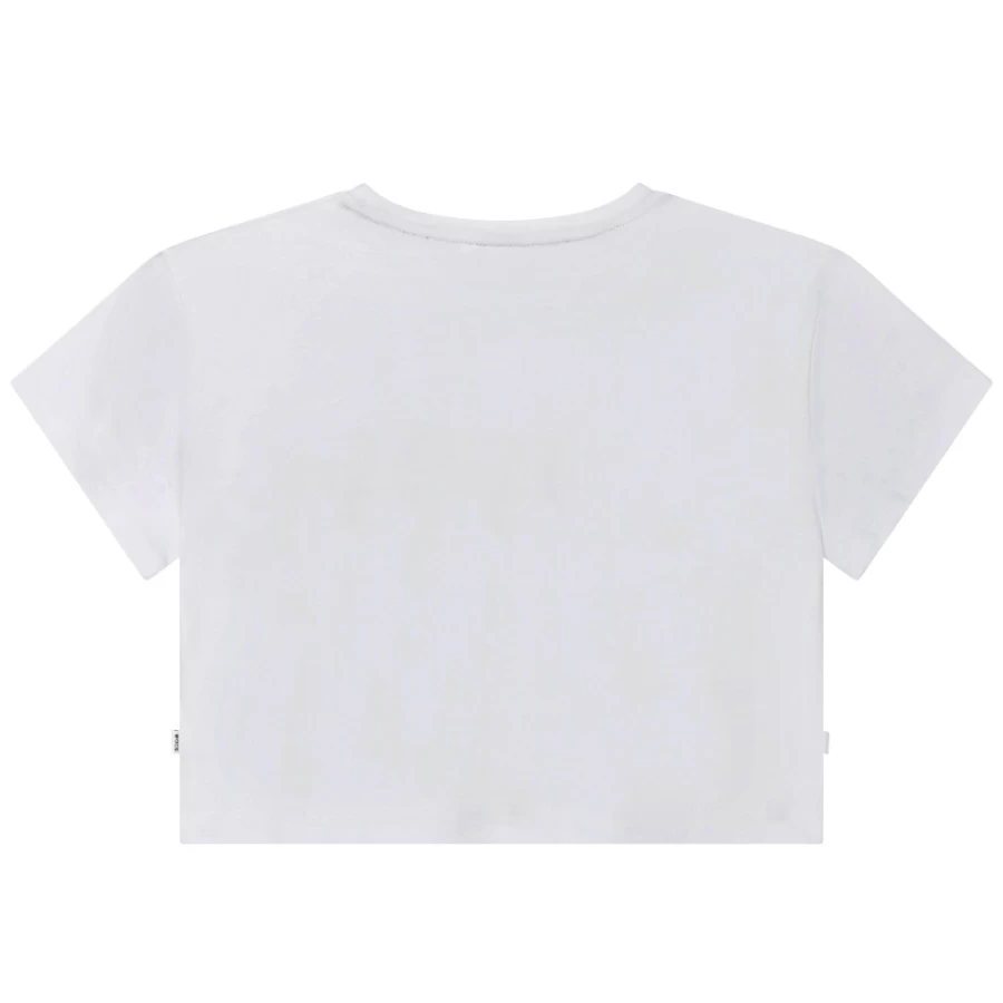 BOSS Girls' White Short-Sleeved Cotton T-Shirt for Kids