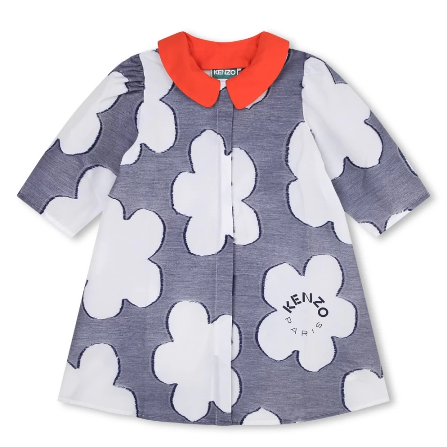 KENZO KIDS Girls Navy Cotton Dress with Removable Collar