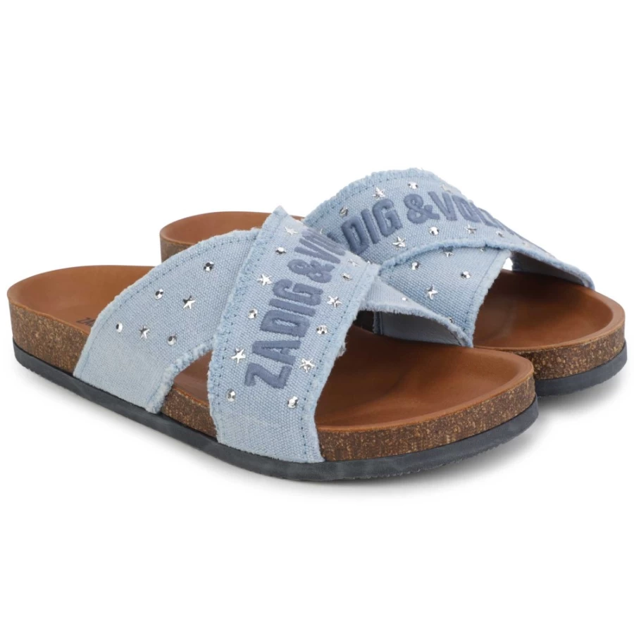 ZADIG & VOLTAIRE Girls' Denim Light Blue Embroidered Canvas Sandals