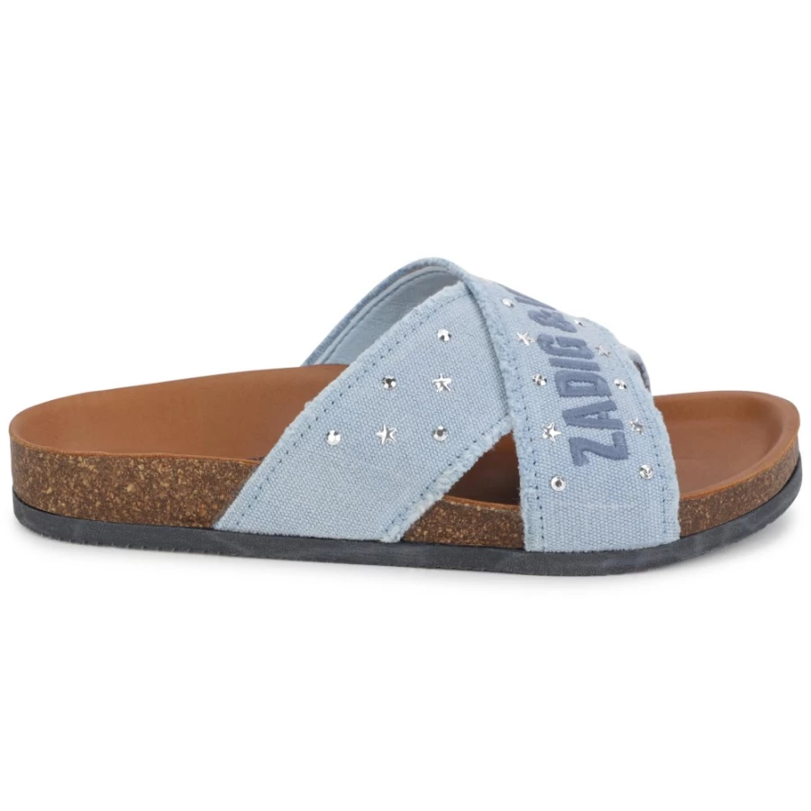 ZADIG & VOLTAIRE Girls' Denim Light Blue Embroidered Canvas Sandals