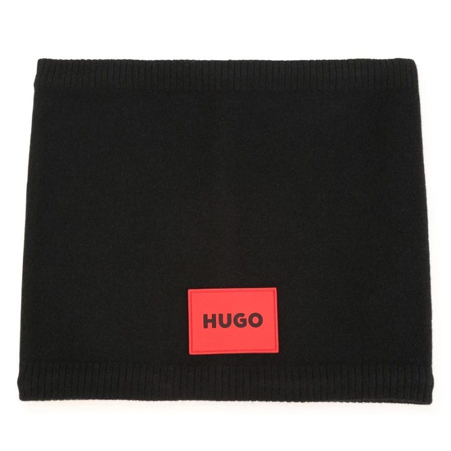 HUGO Black Lined Neck Warmer for Girls - Winter Scarf for Kids