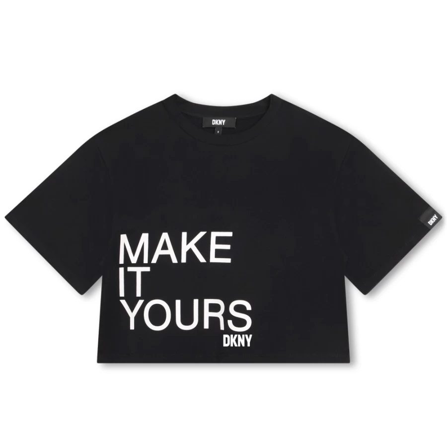 DKNY Girls' Black Short-Sleeved Cotton T-Shirt for Casual Wear