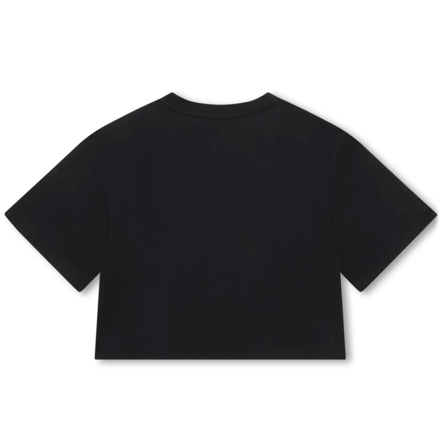 DKNY Girls' Black Short-Sleeved Cotton T-Shirt for Casual Wear