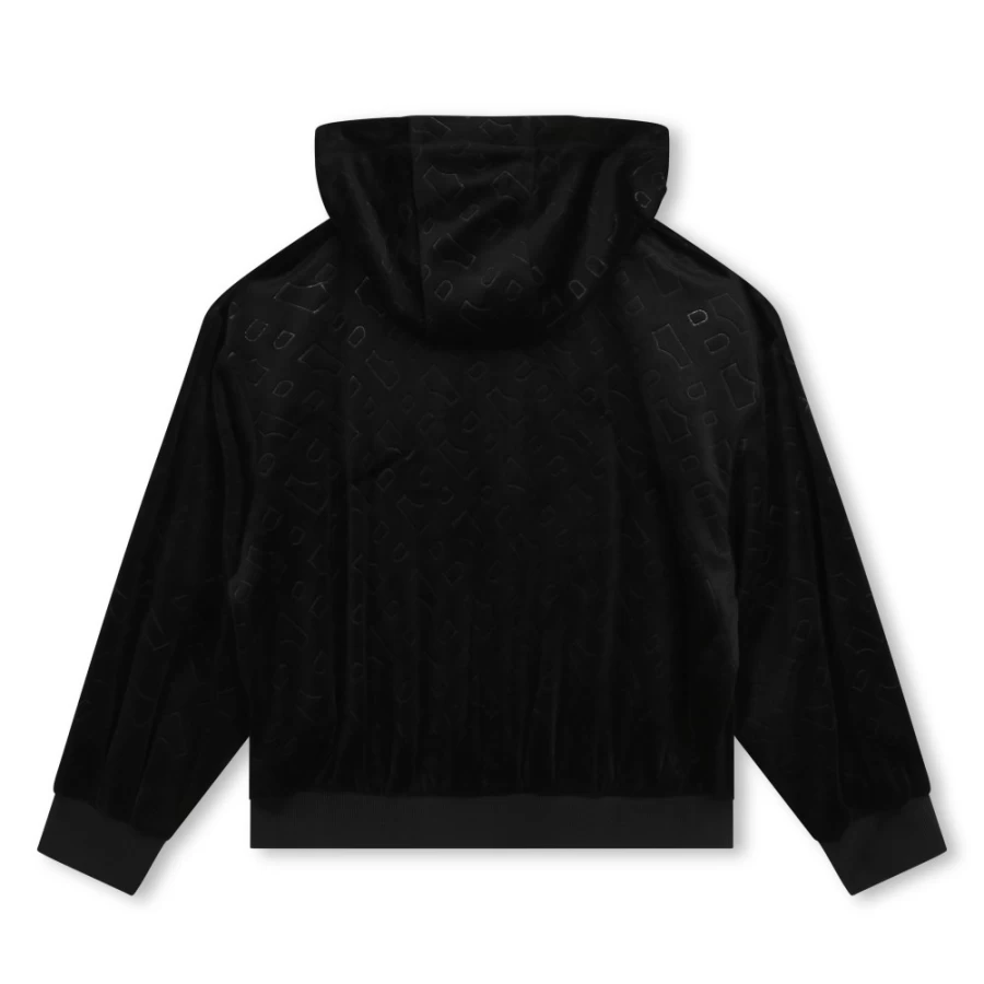 BOSS Black Velvet Hooded Cardigan for Girls - Luxurious & Stylish