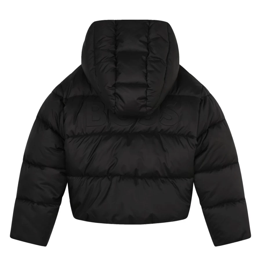 BOSS Girls' Black Zip-Up Hooded Puffer Jacket
