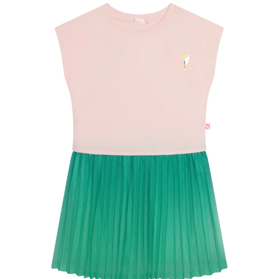BILLIEBLUSH Girls' Pink Pale Bi-Material Pleated Dress