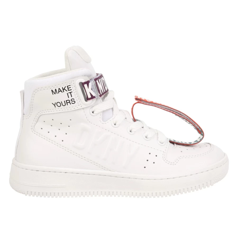 DKNY White Leather Lace-Up Trainers for Girls - Stylish Comfortable Sneakers